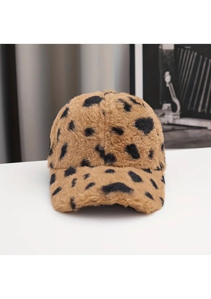 Kadınlar Için Kış Moda Leopar Baskılı Plüş Beyzbol Şapkası