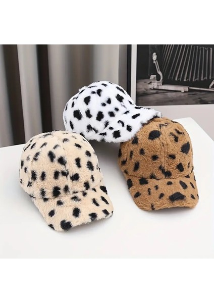 Kadınlar Için Kış Moda Leopar Baskılı Plüş Beyzbol Şapkası