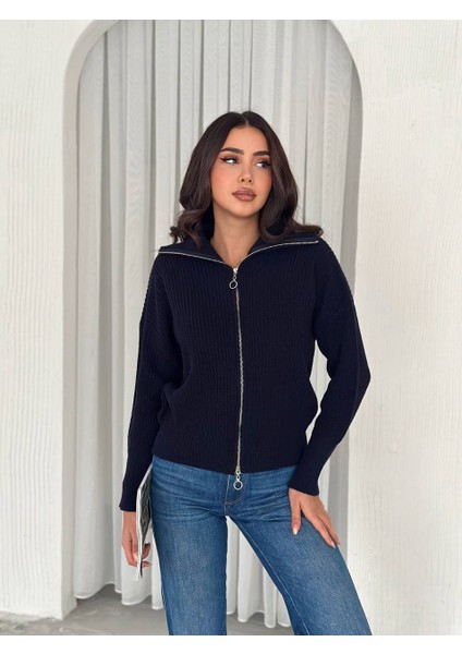 Standart Beden Çift Fermuarlı Hırka