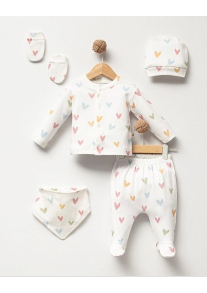 Yeni Doğan Kalp Desenli 5'li Hastane Çıkış Seti