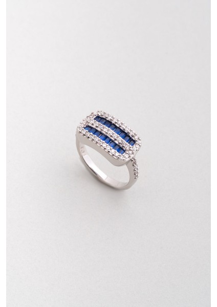 Dörtgen Yakamoz 18 Ayar Beyaz Altın Kaplama Gümüş Yüzük