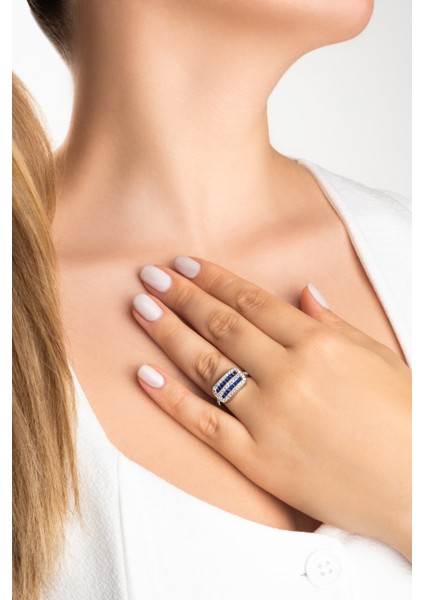 Dörtgen Yakamoz 18 Ayar Beyaz Altın Kaplama Gümüş Yüzük fiyatları