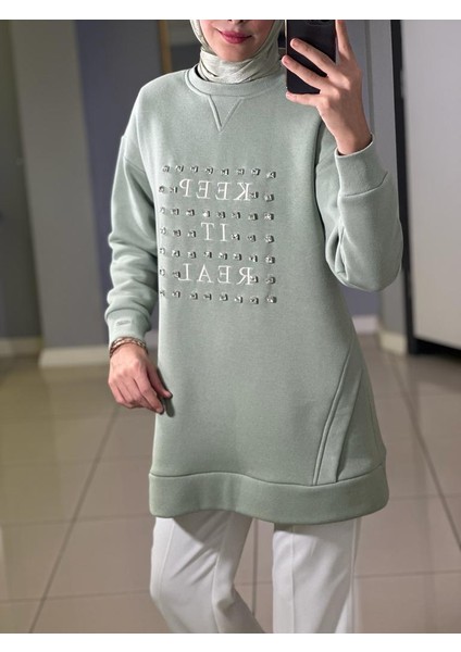 Taşlı Yazılı Içi Tüylü Tunik modelleri