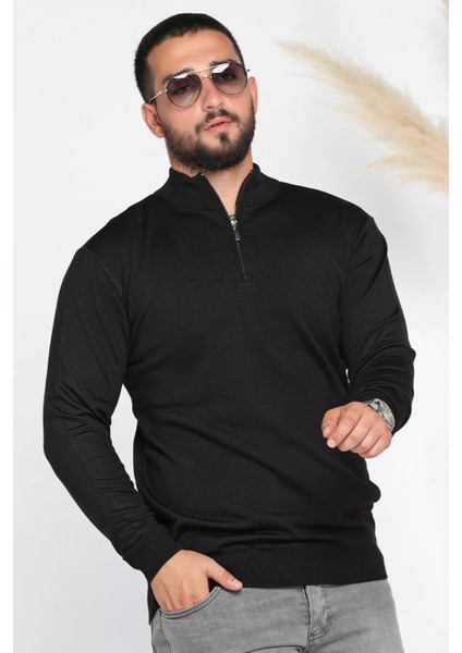 Erkek Ön Fermuar Detaylı Triko Kazak