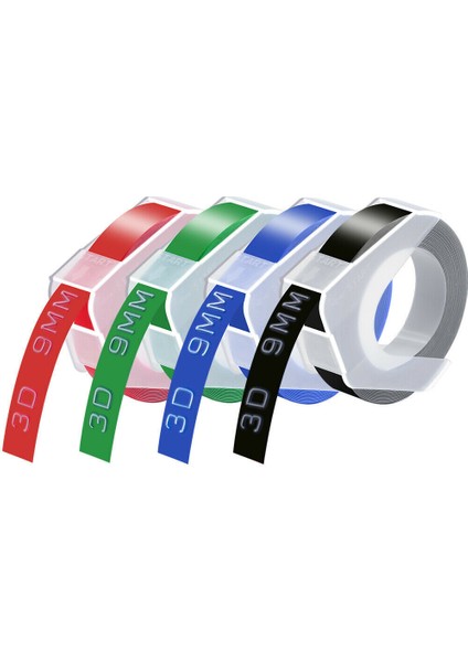 Dymo Organizer Xpress Için 4pk 3D Kabartmalı Bant Etiketi Mavi Kırmızı Yeşil Siyah 9mm (Yurt Dışından)