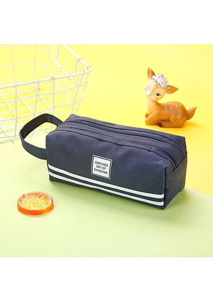 Mavi Geniş Kapasiteli Çift Fermuarlı Kumaş Kalem Kutusu Okul ve Kolej Makyaj Çantası (Yurt Dışından)