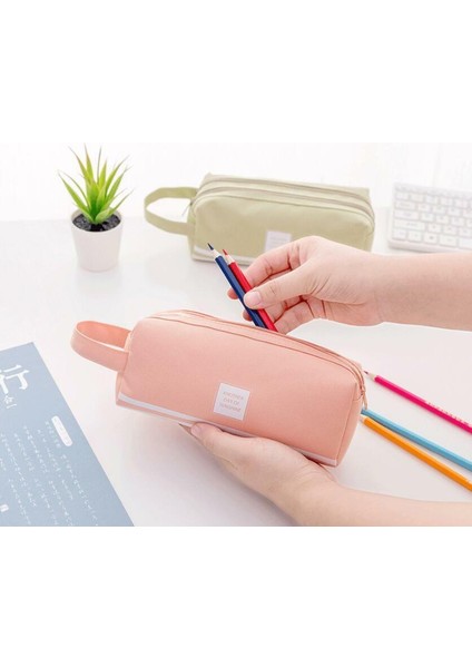 Mavi Geniş Kapasiteli Çift Fermuarlı Kumaş Kalem Kutusu Okul ve Kolej Makyaj Çantası (Yurt Dışından) modelleri