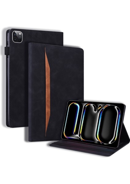 İpad Pro 11 2024 Siyah Için Ekleme Deri Tablet Kılıfı (Yurt Dışından)