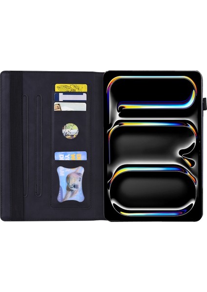 İpad Pro 11 2024 Siyah Için Ekleme Deri Tablet Kılıfı (Yurt Dışından)