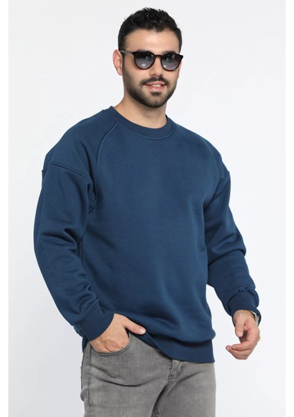 Üç Iplik Şardonlu Bisiklet Yaka Erkek Sweatshirt