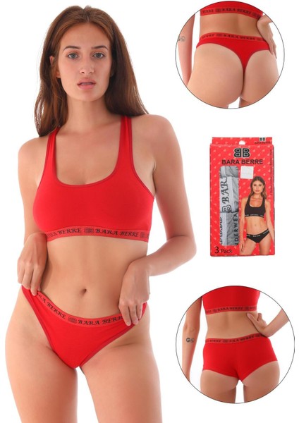 Kadın 3 Lü Büstiyer Boxer Tanga Takım