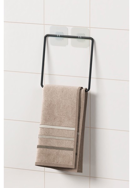 Yapışkanlı Havluluk Siyah Havlu Askısı Metal Havlu Tutacağı Banyo Mutfak Havluluğu Minimal Tasarım