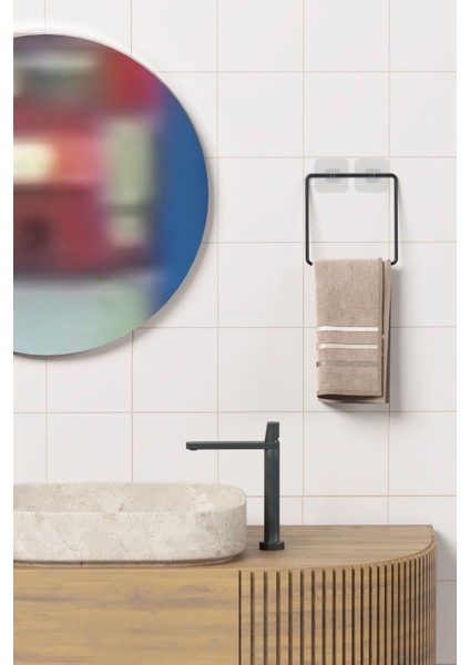 Yapışkanlı Havluluk Siyah Havlu Askısı Metal Havlu Tutacağı Banyo Mutfak Havluluğu Minimal Tasarım