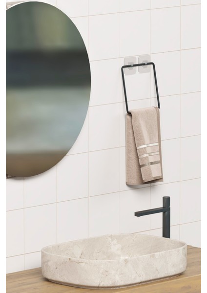 Yapışkanlı Havluluk Siyah Havlu Askısı Metal Havlu Tutacağı Banyo Mutfak Havluluğu Minimal Tasarım