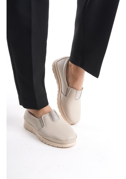 Kadın Comfort Ayakkabı Yanı Lastik Detaylı Önü Taşlı Ortopedik Günlük Ayakkabı fiyatları