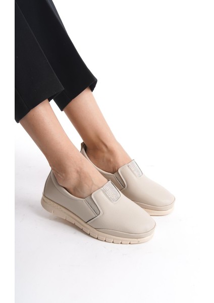 Kadın Comfort Ayakkabı Yanı Lastik Detaylı Önü Taşlı Ortopedik Günlük Ayakkabı modelleri