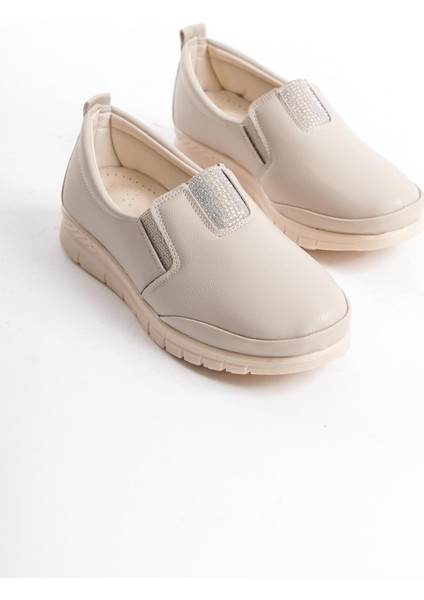 Kadın Comfort Ayakkabı Yanı Lastik Detaylı Önü Taşlı Ortopedik Günlük Ayakkabı fırsatları
