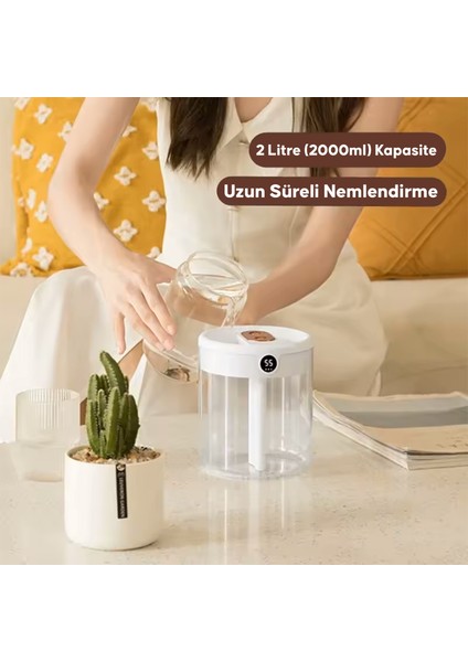 2 Litre Ultrasonic Otomatik Hava Nemlendirici Buhar Makinesi Oda Nemlendirici Aroma Difüzörü