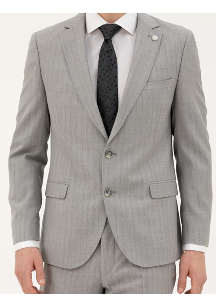 Erkek Gri Ex. Slim Fit %100 Yün Çizgili Takım Elbise 50285418-VR024