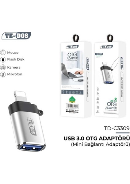 Lightning To USB iPhone iPad Uyumlu Tak Çalıştır Flash Bellek Bağlantı Adaptörü Otg C3309