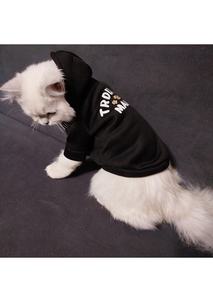 Siyah Kapüşonlu Kedi Köpek Sweatshirt