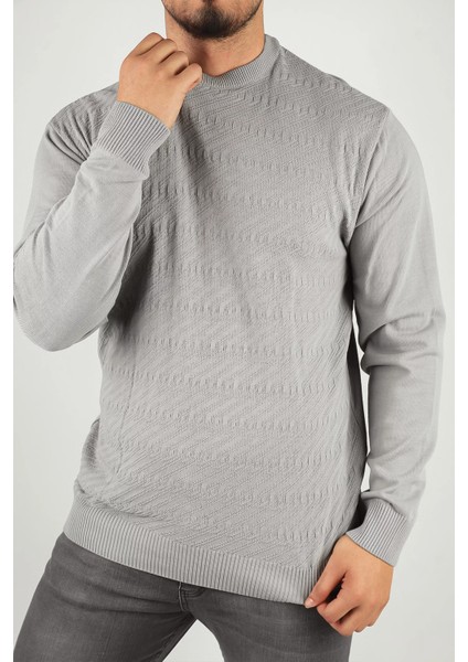 Erkek Bisiklet Yaka Kendinden Desenli Triko Kazak