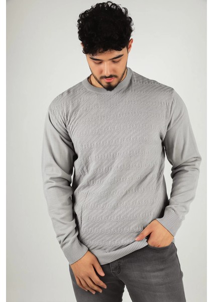 Erkek Bisiklet Yaka Kendinden Desenli Triko Kazak fiyatları