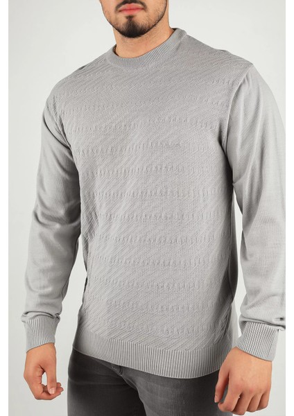 Erkek Bisiklet Yaka Kendinden Desenli Triko Kazak indirimleri