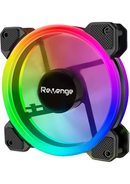 RV-400 12CM Sabit Yanan Siyah Rainbow Kasa Fanı Molex Bağlantılı LED Bilgisayar Fanı Revenge Uyumlu