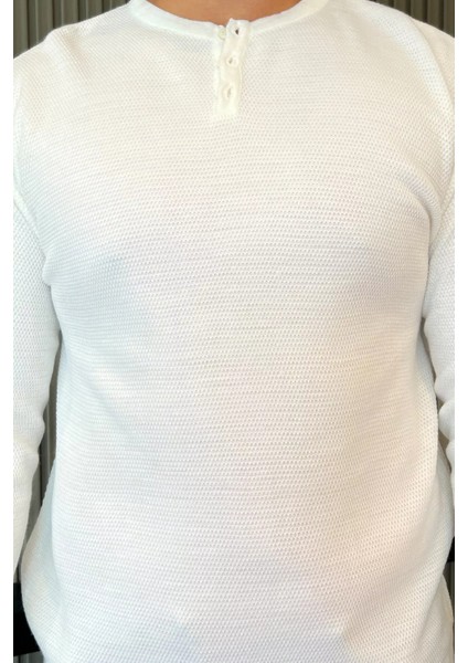 Erkek Bisiklet Yaka Ön Düğme Detaylı Triko Kazak P-00007555