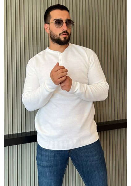 Erkek Bisiklet Yaka Ön Düğme Detaylı Triko Kazak P-00007555 fırsatları