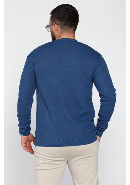 Erkek Bisiklet Yaka Ön Düğme Detaylı Triko Kazak P-00007555