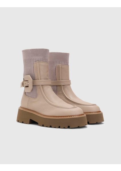 Wallace Hakiki Deri Kadın Krem Bot