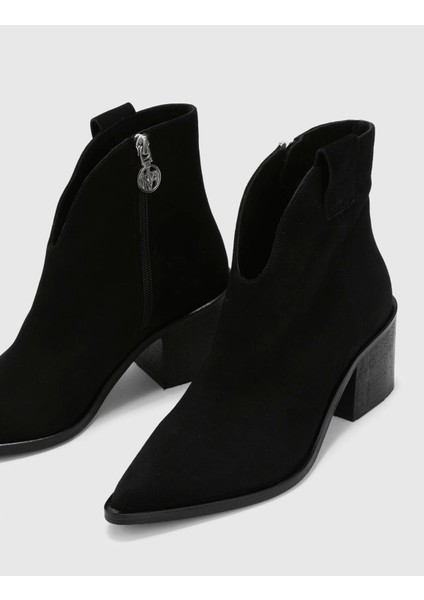 Cees Hakiki Süet Deri Kadın Siyah Topuklu Bot fırsatları