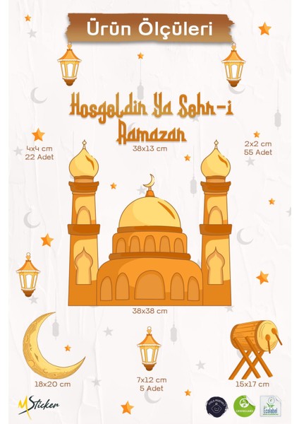 Hoşgeldin Ya Şehri Ramazan Temalı Özel Renklerde Özel Tasarım Ramazanı Şerif Sticker Seti fırsatları