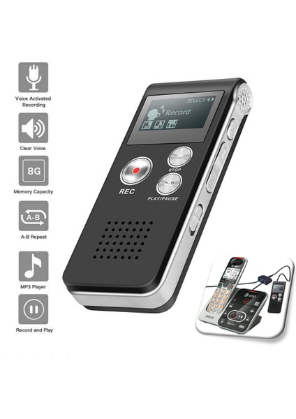 Siyah Dijital Ses Kaydedici Dikte Cihazı Mini Küçük Casus Ders 8g - Türkçe (Yurt Dışından) fiyatları