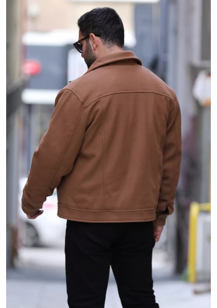 Ön Çıtçıtlı Erkek Kaşe Mont