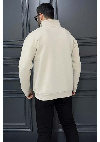 Dik Yaka Yarım Fermuarlı Üç Iplik Şardonlu Erkek Sweatshirt fiyatları