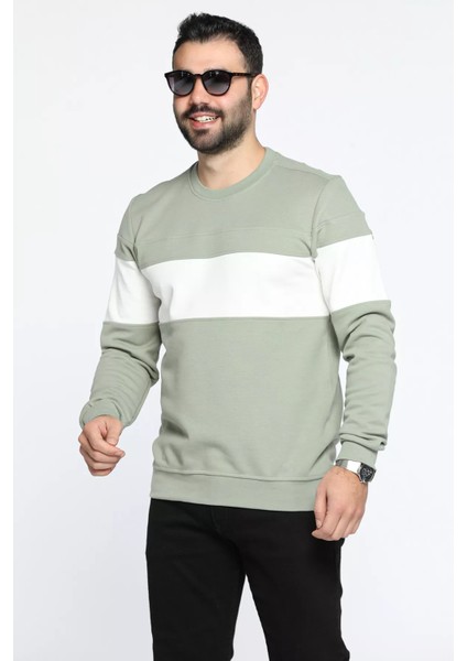 Bisiklet Yaka Renk Garnili Erkek Sweatshirt