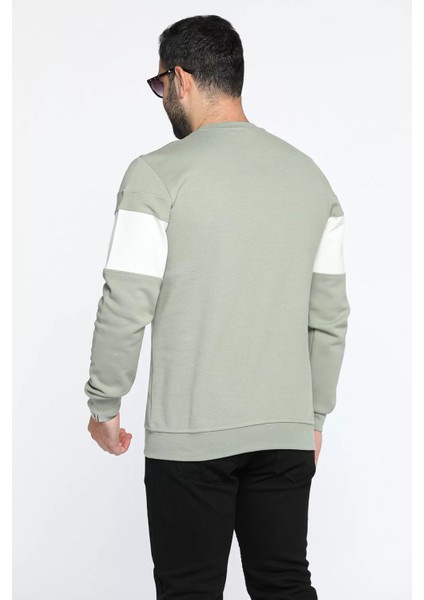 Bisiklet Yaka Renk Garnili Erkek Sweatshirt