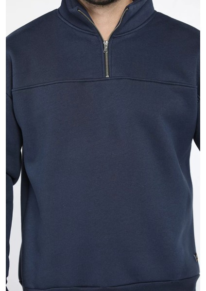 Dik Yaka Yarım Fermuarlı Üç Iplik Şardonlu Erkek Sweatshirt fiyatları