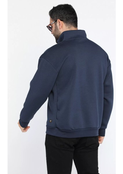 Dik Yaka Yarım Fermuarlı Üç Iplik Şardonlu Erkek Sweatshirt fırsatları