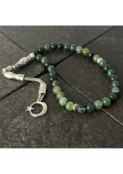 Sertifikalı Yosunlu Akik 6mm 33LÜK Doğal Taş Tesbih