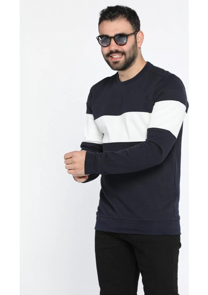 Bisiklet Yaka Renk Garnili Erkek Sweatshirt