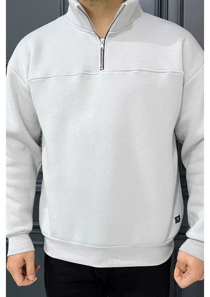 Dik Yaka Yarım Fermuarlı Üç Iplik Şardonlu Erkek Sweatshirt fiyatları