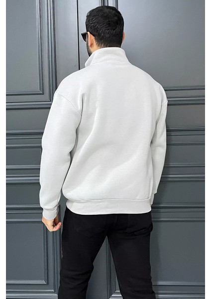 Dik Yaka Yarım Fermuarlı Üç Iplik Şardonlu Erkek Sweatshirt modelleri