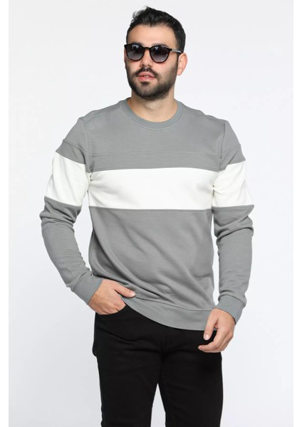 Bisiklet Yaka Renk Garnili Erkek Sweatshirt