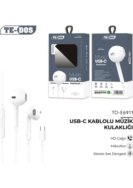 Usb-C Type-C Girişli Mikrofonlu Ses Tuşlu Android iPhone Uyumlu Kulak Içi Kablolu Kulaklık