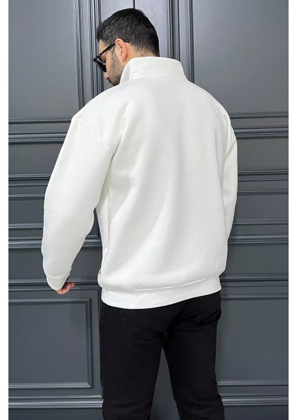 Dik Yaka Yarım Fermuarlı Üç Iplik Şardonlu Erkek Sweatshirt modelleri