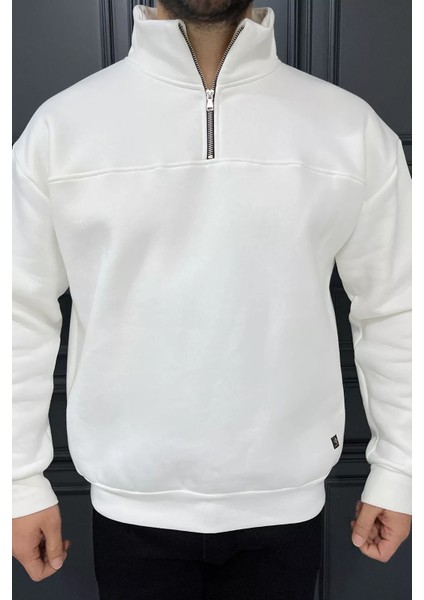 Dik Yaka Yarım Fermuarlı Üç Iplik Şardonlu Erkek Sweatshirt fırsatları
